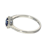 18ct White Gold Sapphire & Diamond Halo Shoulders Ring