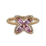 18ct Rose Gold Pink Sapphire and Diamond Marquise Flower Ring