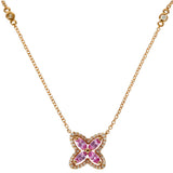 18ct Rose Gold Pink Sapphire and Diamond Marquise Flower Necklace