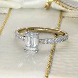 9ct Yellow Gold Laboratory-Grown 1ct Emerald Cut Diamond Solitaire Shoulders Ring