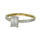 9ct Yellow Gold Laboratory-Grown 1ct Emerald Cut Diamond Solitaire Shoulders Ring