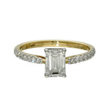 9ct Yellow Gold Laboratory-Grown 1ct Emerald Cut Diamond Solitaire Shoulders Ring