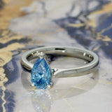 Platinum Laboratory-Grown 1ct Blue Pear Cut Diamond Solitaire Ring