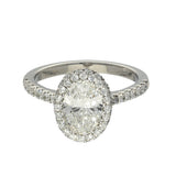 Platinum Laboratory-Grown 1.50ct Oval Diamond Halo Ring with Diamond Shoulders