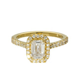 18ct Yellow Gold Laboratory-Grown 1ct Emerald Cut Diamond Halo Shoulders Ring