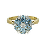 18ct Yellow Gold Aquamarine & Diamond Cluster Ring