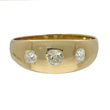 Antique 18ct Yellow Gold Old Cut Diamond 3 Stone Gypsy Ring c.1920
