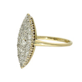 Antique 18ct Yellow Gold 1ct Pave Set Old Cut Diamond Navette Ring