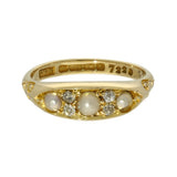 Antique 18ct Yellow Gold Pearl & Old Cut Diamond Boat Ring c.1907