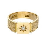 Vintage 18ct Yellow Gold & Diamond Square Patterned Signet Ring c.1925