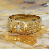 Vintage 18ct Yellow Gold & Diamond Square Patterned Signet Ring c.1925