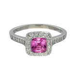 Pre-loved Platinum Tiffany & Co Legacy Pink Sapphire & Diamond Halo Ring