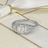 Platinum 1.00ct G SI1 Certificated Emerald Cut Diamond Art Deco Style Ring