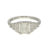Platinum 1.00ct G SI1 Certificated Emerald Cut Diamond Art Deco Style Ring