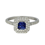 18ct White Gold Sapphire and Diamond Double Halo Shoulders Ring