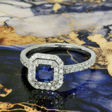 18ct White Gold Sapphire and Diamond Double Halo Shoulders Ring