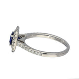 18ct White Gold Sapphire and Diamond Double Halo Shoulders Ring
