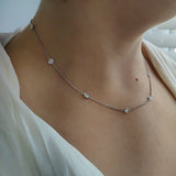 9ct White Gold Laboratory-Grown Diamond Yard Necklace Bezel Setting 18"