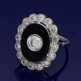 Art Deco Inspired Old Cut Diamond and Onyx Cluster Cocktail Ring