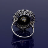 Art Deco Inspired Old Cut Diamond and Onyx Cluster Cocktail Ring