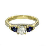 Pre-owned 18ct Yellow Gold Diamond & Teardrop Sapphire Trilogy Ring