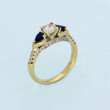 Pre-owned 18ct Yellow Gold Diamond & Teardrop Sapphire Trilogy Ring