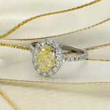 18ct White Gold Laboratory-Grown 1.50ct Yellow Oval Diamond Halo Shoulders Ring