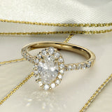 18ct Yellow Gold Laboratory-Grown 1ct Oval Diamond Halo Shoulders Ring