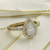 18ct Yellow Gold Laboratory-Grown 1ct Pear Diamond Halo Shoulders Ring