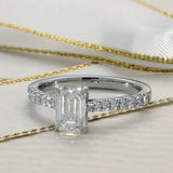 Platinum Laboratory-Grown 1ct Emerald Cut Diamond Solitaire Shoulders Ring