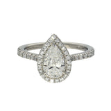 Platinum Laboratory-Grown 1ct Pear Diamond Halo Shoulders Ring