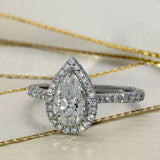 Platinum Laboratory-Grown 1ct Pear Diamond Halo Shoulders Ring