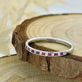 9ct White Gold Slim 1.9mm Ruby & Diamond Half Eternity Ring