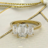 18ct Yellow Gold Laboratory-Grown Diamond 2.50ct Emerald Cut Trilogy Ring