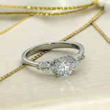 Platinum 1.50ct Total Laboratory-Grown Diamond Round &  Pear Trilogy Ring