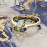 9ct Yellow Gold Sapphire, Opal & Garnet Mix Cut Ring