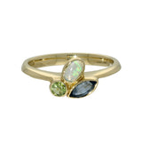 9ct Yellow Gold Sapphire, Opal & Garnet Mix Cut Ring