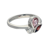 9ct White Gold Pink Tourmaline, Garnet & Diamond Mix Cut Ring