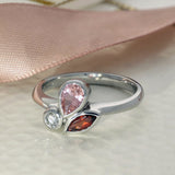 9ct White Gold Pink Tourmaline, Garnet & Diamond Mix Cut Ring