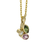 9ct Yellow Gold Purple Sapphire, Green Garnet & Diamond Mix Cut Pendant