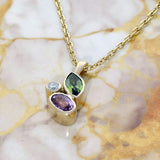 9ct Yellow Gold Purple Sapphire, Green Garnet & Diamond Mix Cut Pendant