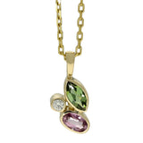 9ct Yellow Gold Purple Sapphire, Green Garnet & Diamond Mix Cut Pendant