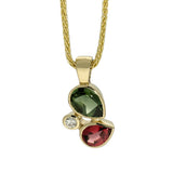 9ct Yellow Gold Cabochon Pink & Green Garnet with Diamond Mix Cut Pendant