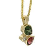 9ct Yellow Gold Cabochon Pink & Green Garnet with Diamond Mix Cut Pendant