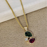 9ct Yellow Gold Cabochon Pink & Green Garnet with Diamond Mix Cut Pendant