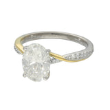 18ct White Gold Laboratory-Grown 2.10ct Oval Solitaire Ring with Yellow Gold Accents