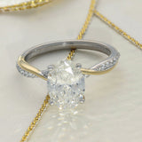 18ct White Gold Laboratory-Grown 2.10ct Oval Solitaire Ring with Yellow Gold Accents