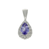 18ct White Gold Pear Cut Tanzanite & Diamond Teardrop Halo Pendant