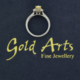 Platinum 0.62ct Yellow Radiant Cut Diamond & White Diamond Halo Ring with Diamond Shoulders