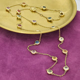 18ct Yellow Gold 18" 4.43ct Round Rainbow Multicolour Sapphire Yard Necklace Bezel Setting